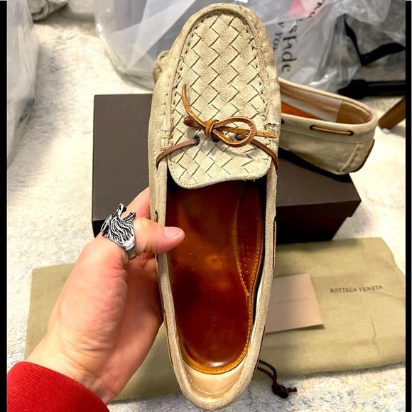 EUC Men’s Size 8 Bottega Veneta Suede Intrecciato Loafers/Driver Shoes In Beige - Picture 7 of 13